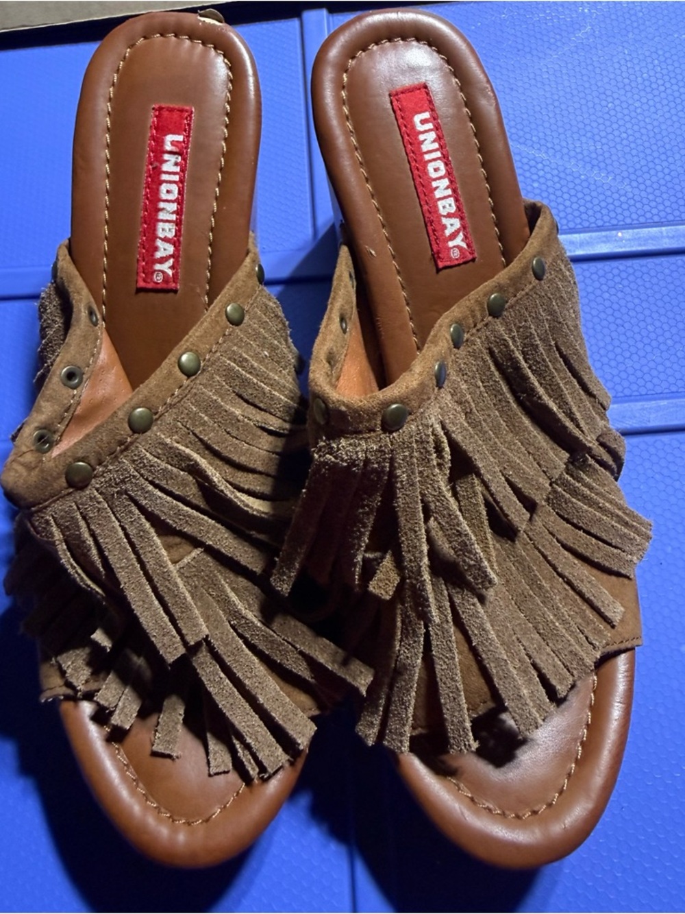 UNIONBAY Brown Fringe Open Toe Heeled Sandals Size 6
